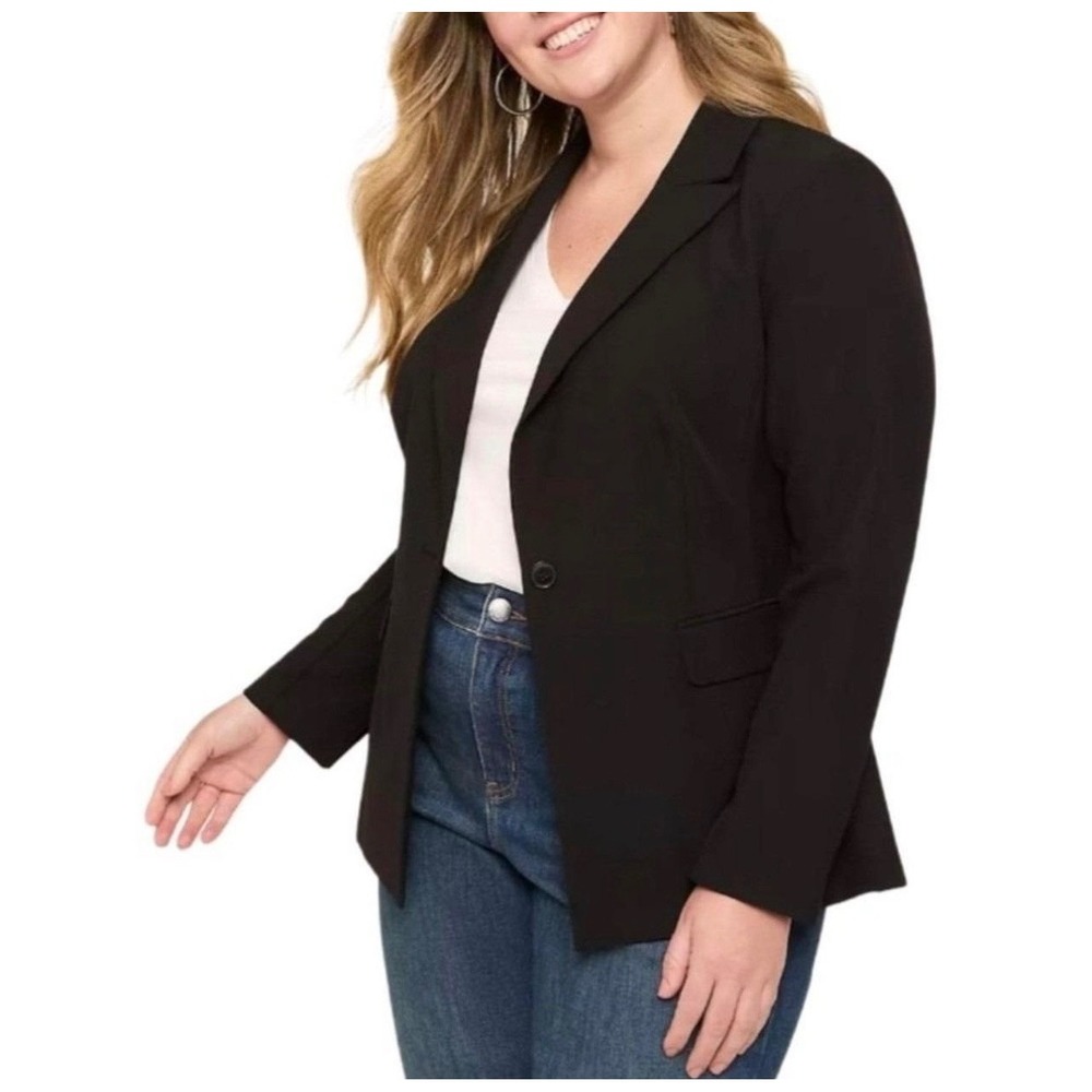 Lane Bryant Womens Plus Size 20 Black Single Button Stretch Blazer Jacket Pocket